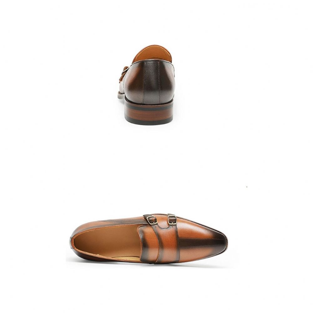 Mocassins Pour Hommes Fête Cuir Exotique Raffiné Avec Sangle Moine - Marron