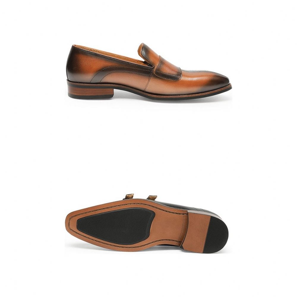 Mocassins Pour Hommes Fête Cuir Exotique Raffiné Avec Sangle Moine - Marron