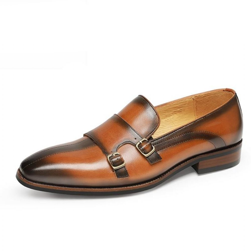 Mocassins Pour Hommes Fête Cuir Exotique Raffiné Avec Sangle Moine - Marron