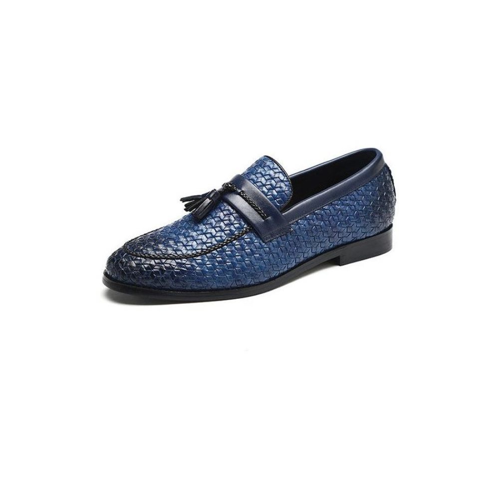 Mocassins Pour Hommes Gland Chic Cuir Boucle Sangle Chaussures Mariage - Bleu