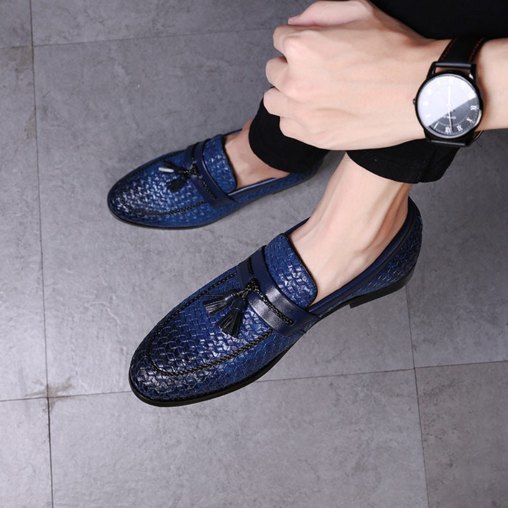 Mocassins Pour Hommes Gland Chic Cuir Boucle Sangle Chaussures Mariage - Bleu