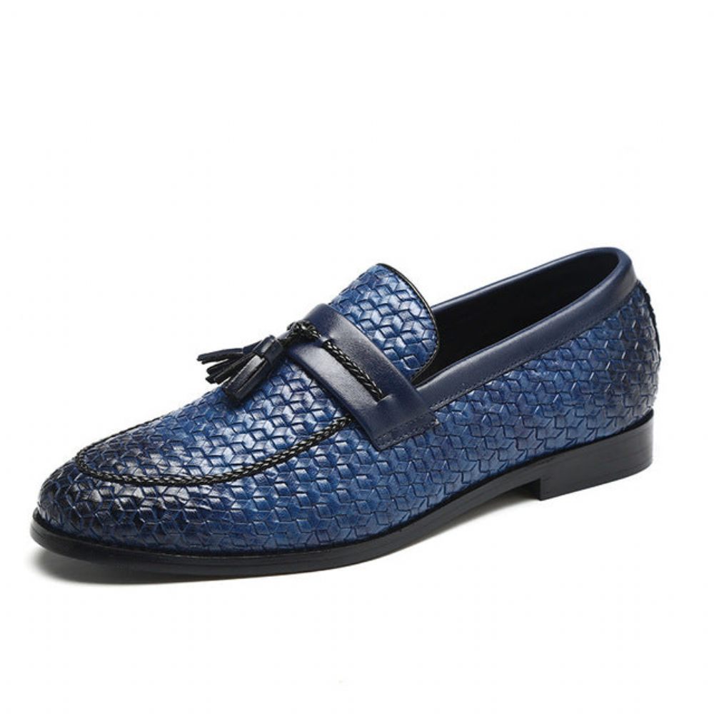 Mocassins Pour Hommes Gland Chic Cuir Boucle Sangle Chaussures Mariage - Bleu