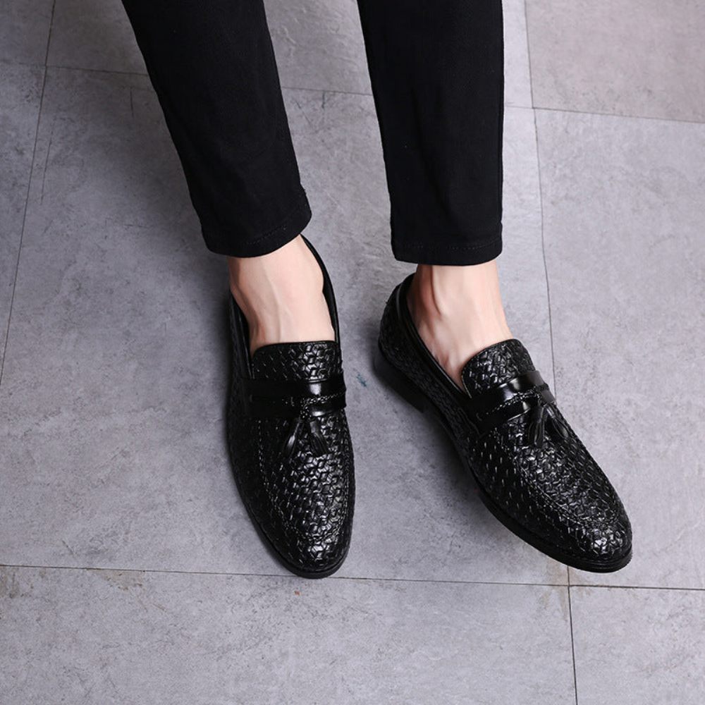 Mocassins Pour Hommes Gland Chic Cuir Boucle Sangle Chaussures Mariage - Noir