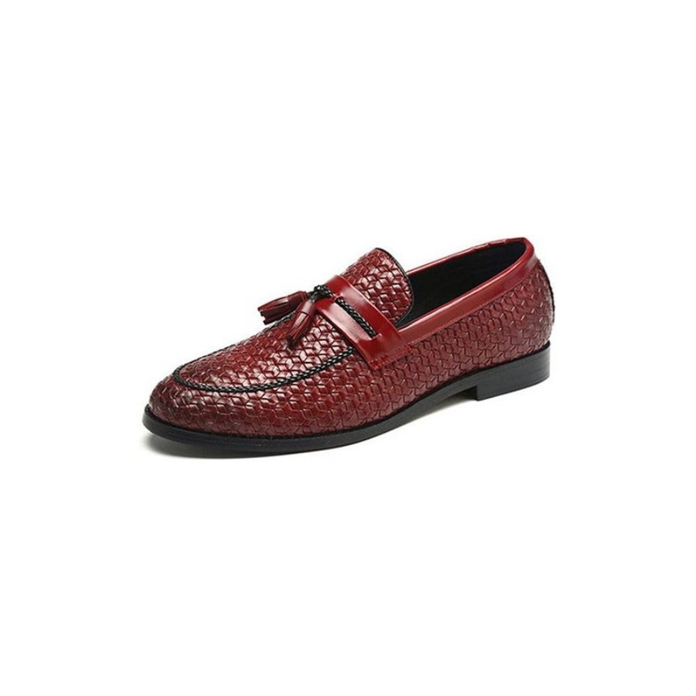 Mocassins Pour Hommes Gland Chic Cuir Boucle Sangle Chaussures Mariage - Rouge