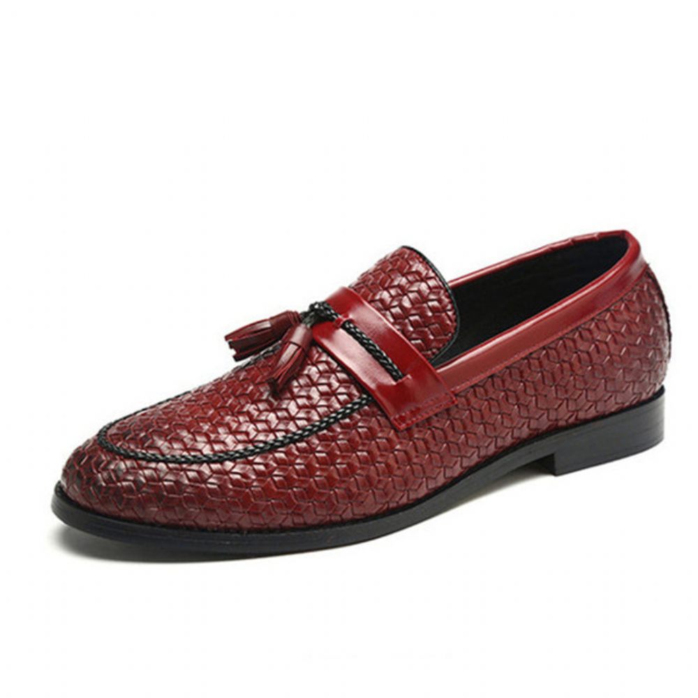 Mocassins Pour Hommes Gland Chic Cuir Boucle Sangle Chaussures Mariage - Rouge