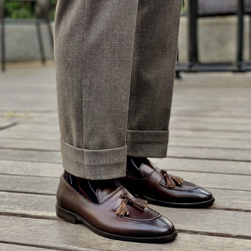 Mocassins Pour Hommes Habillés Oxford Cuir Exotique - Café