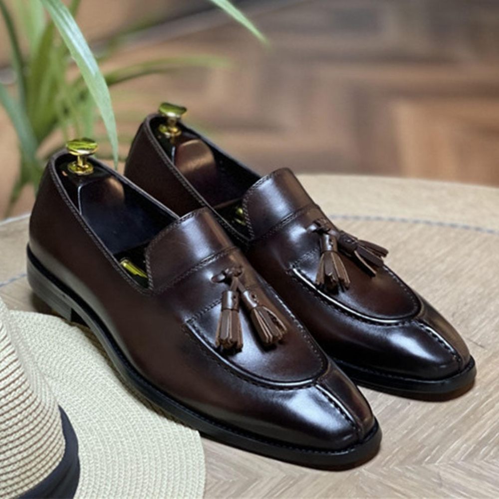 Mocassins Pour Hommes Habillés Oxford Cuir Exotique - Café