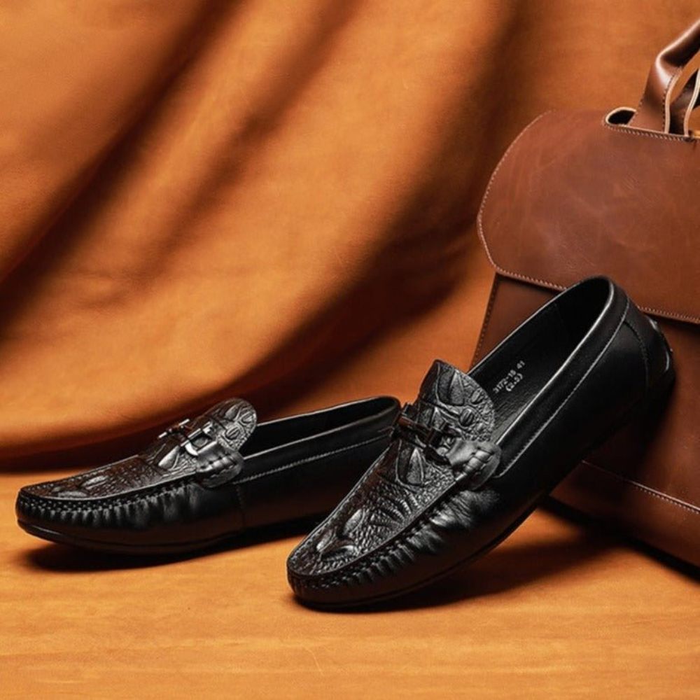 Mocassins Pour Hommes Imperméables À Enfiler Cuir - Noir