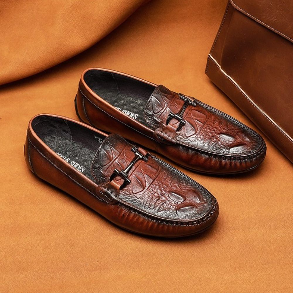 Mocassins Pour Hommes Imperméables À Enfiler Cuir - Rouge