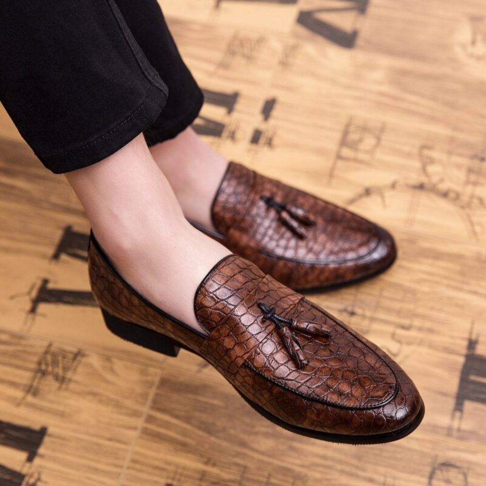 Mocassins Pour Hommes Luxe Crocodile - Café