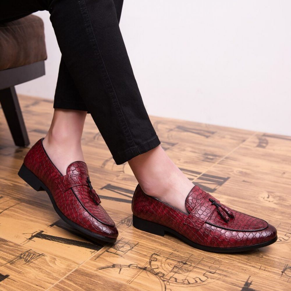 Mocassins Pour Hommes Luxe Crocodile - Rouge