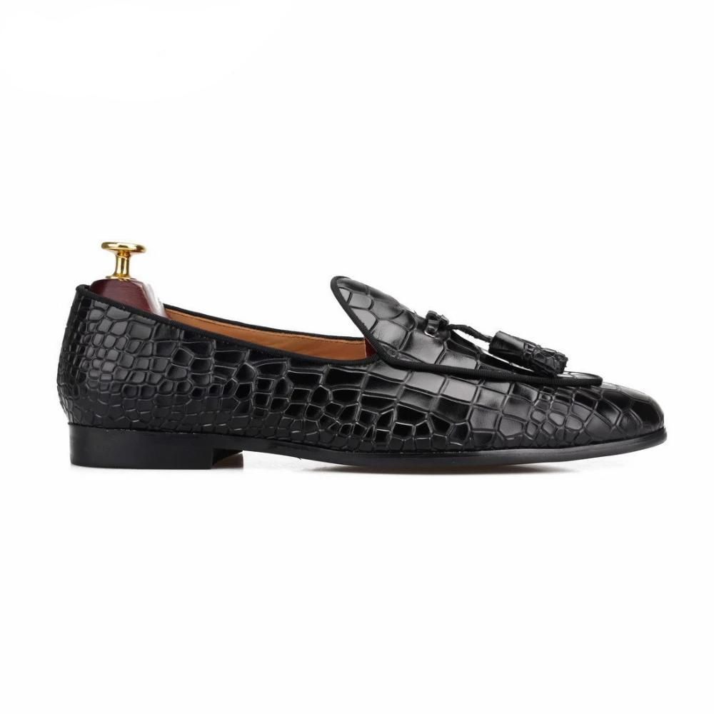 Mocassins Pour Hommes Luxe Croctex Slip-on À Motif Solide - Noir