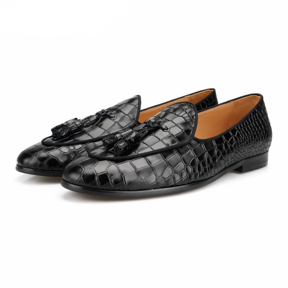 Mocassins Pour Hommes Luxe Croctex Slip-on À Motif Solide - Noir