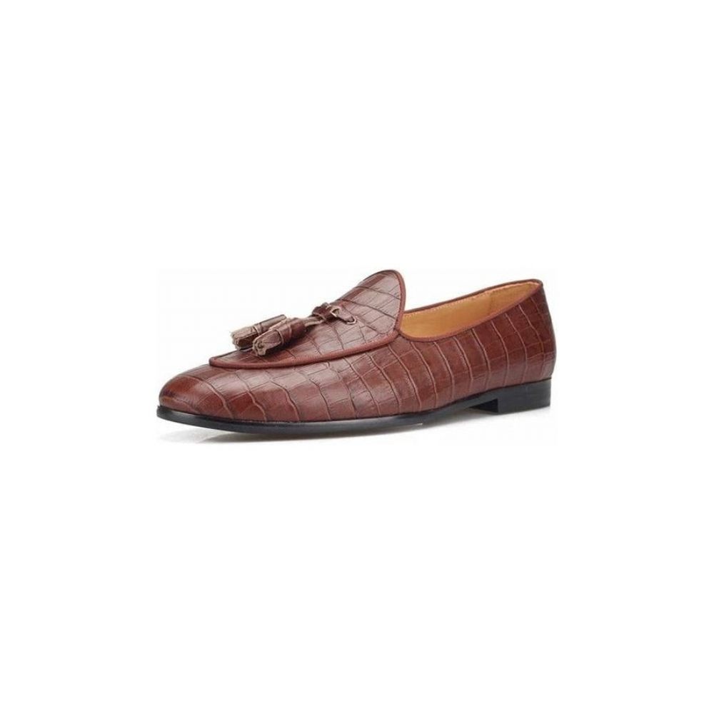 Mocassins Pour Hommes Luxe Croctex Slip-on À Motif Solide - Café