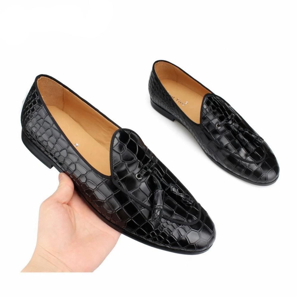 Mocassins Pour Hommes Luxe Croctex Slip-on À Motif Solide - Noir