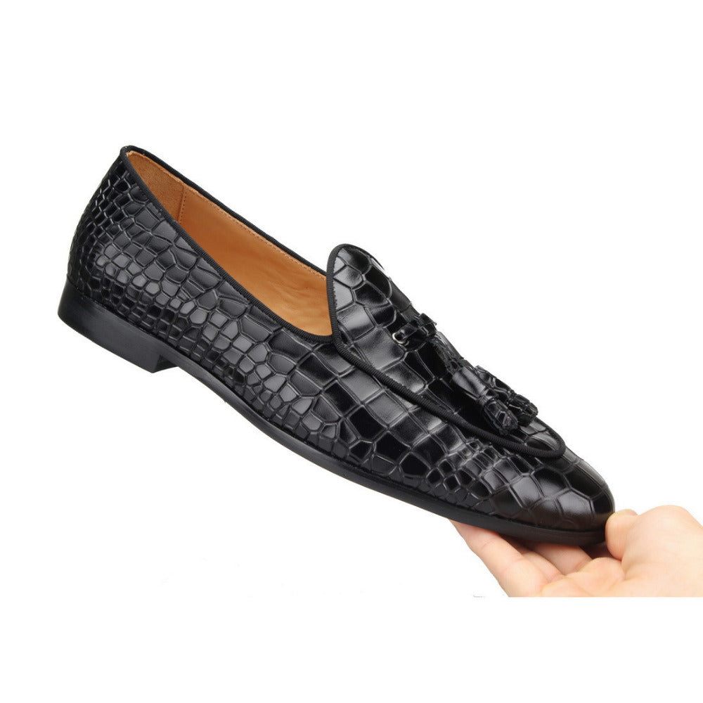 Mocassins Pour Hommes Luxe Croctex Slip-on À Motif Solide - Noir