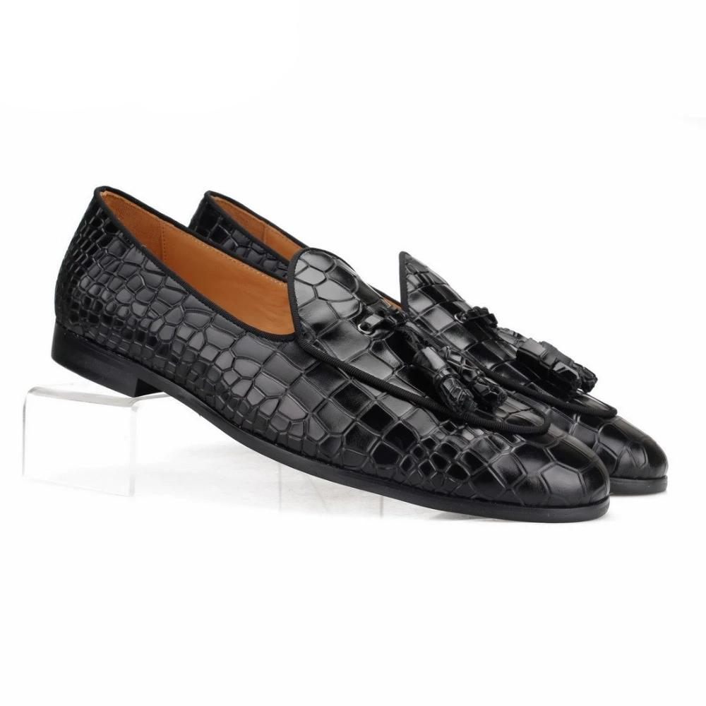 Mocassins Pour Hommes Luxe Croctex Slip-on À Motif Solide - Noir