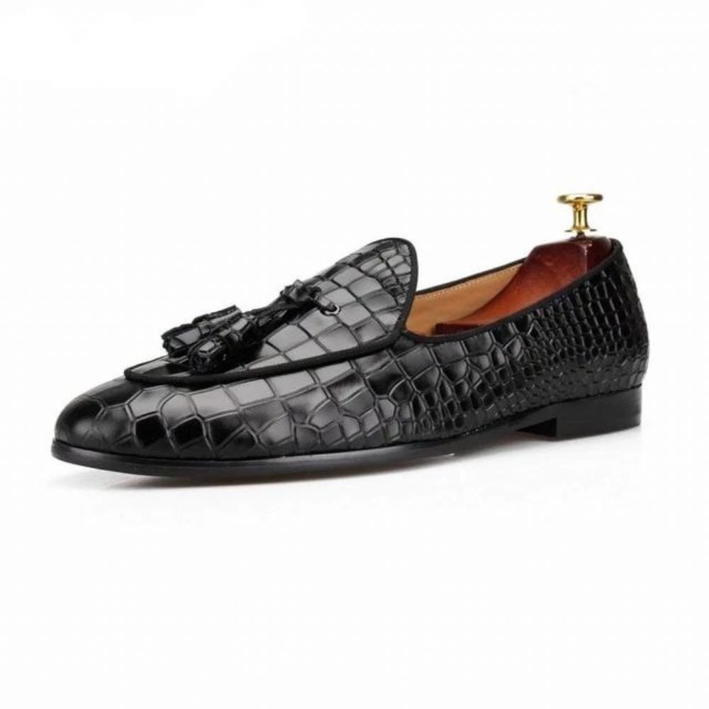 Mocassins Pour Hommes Luxe Croctex Slip-on À Motif Solide - Noir