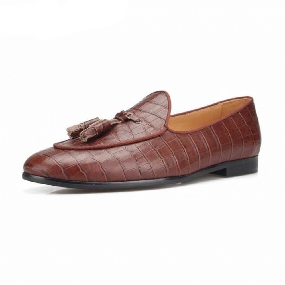 Mocassins Pour Hommes Luxe Croctex Slip-on À Motif Solide - Café