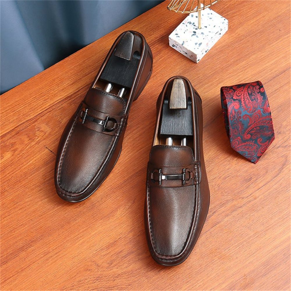 Mocassins Pour Hommes Luxe À Enfiler Cuir Hazel - Café