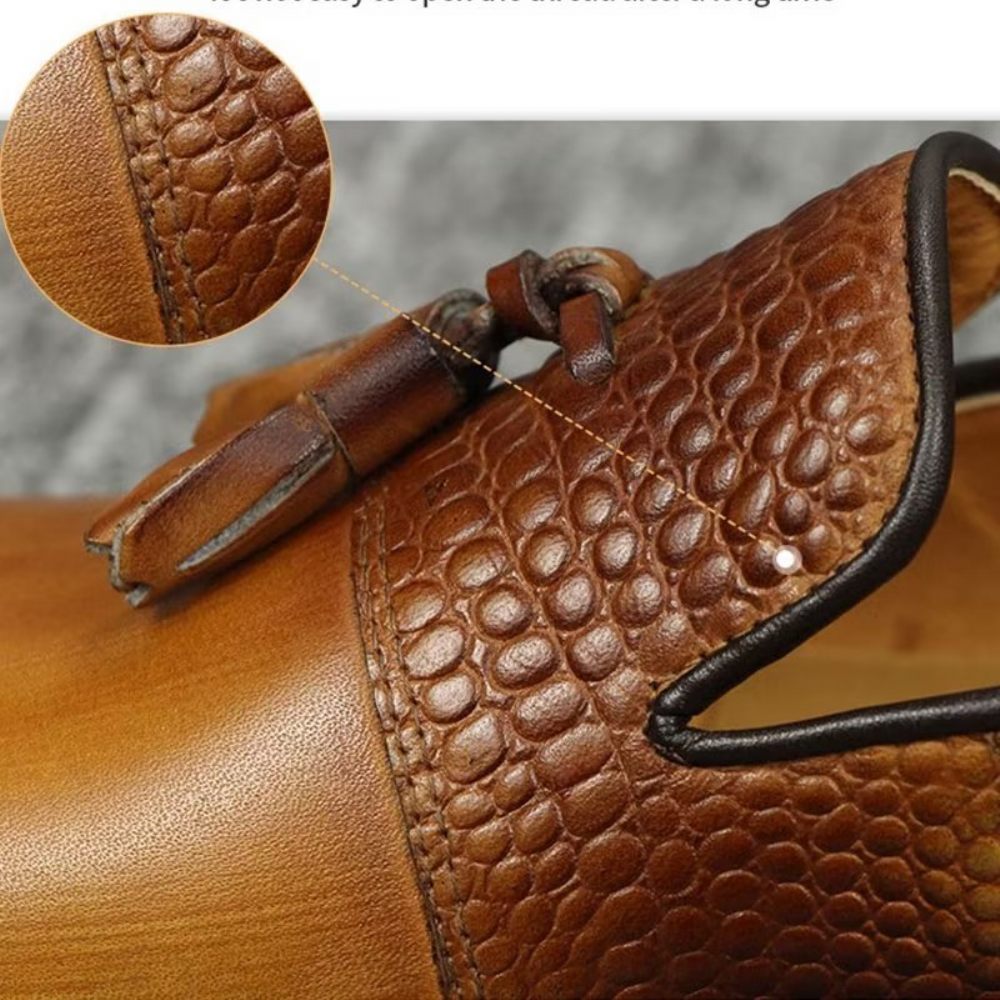 Mocassins Pour Hommes Luxe À Motif Croco - Brun