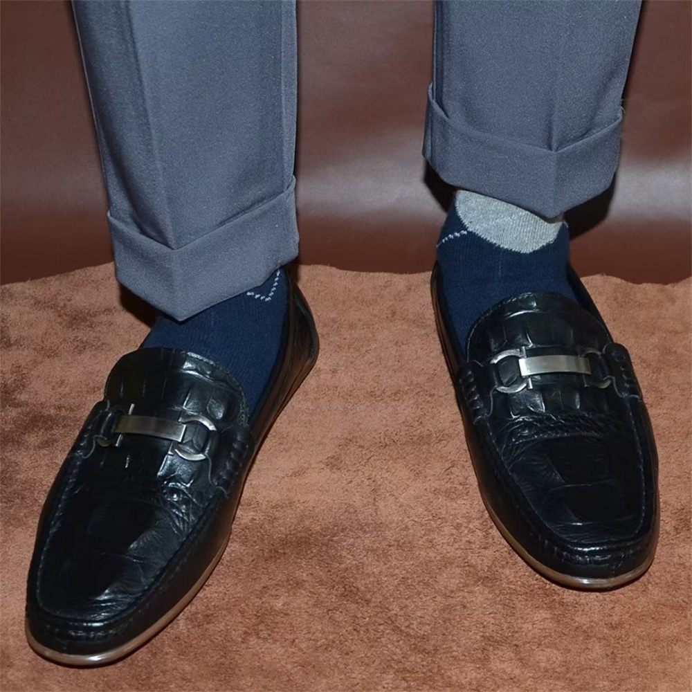 Mocassins Pour Hommes Luxueux À Bout Rond - Noir