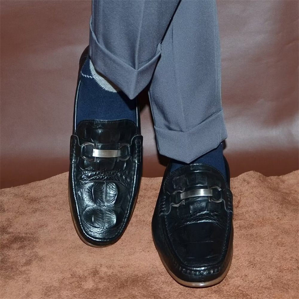 Mocassins Pour Hommes Luxueux À Bout Rond - Noir