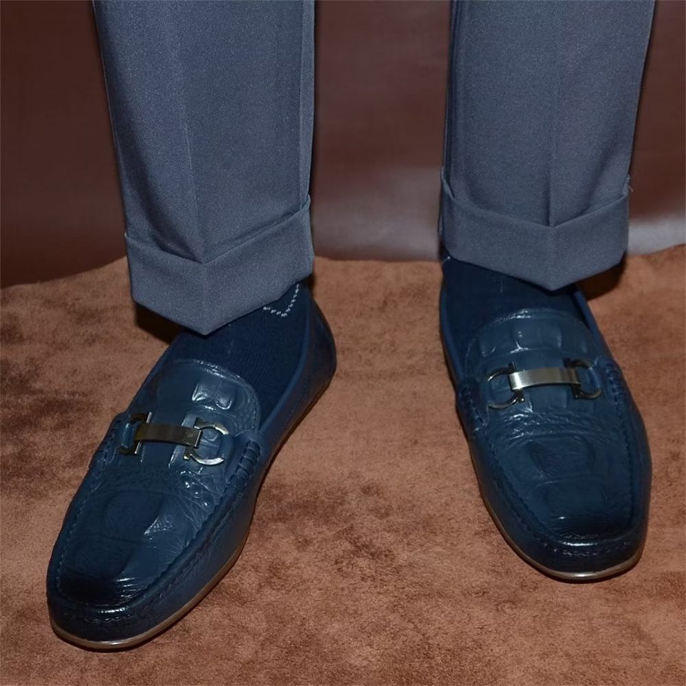 Mocassins Pour Hommes Luxueux À Bout Rond - Bleu