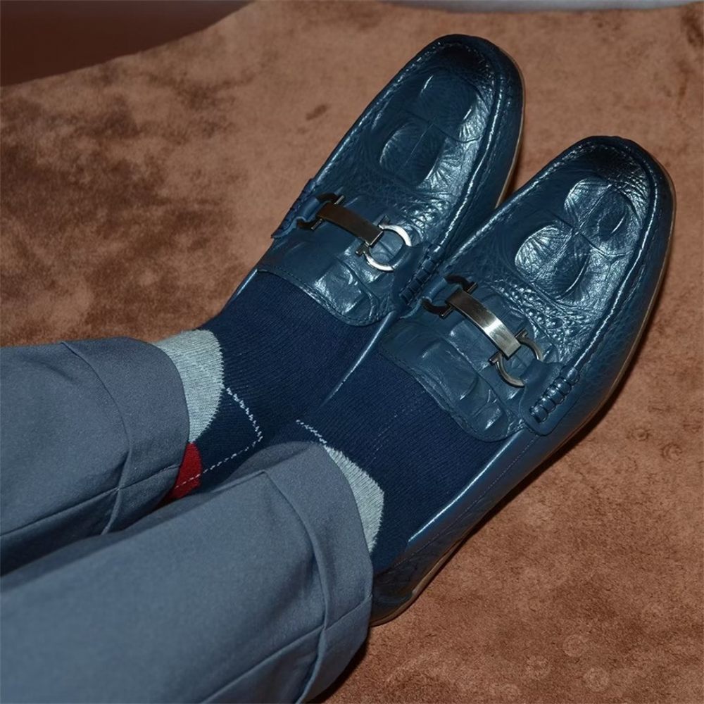 Mocassins Pour Hommes Luxueux À Bout Rond - Bleu