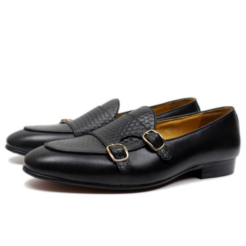 Mocassins Pour Hommes Mariage À Sangle Moine Cuir Suave - Noir