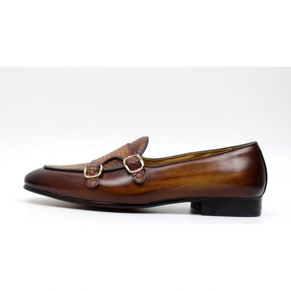 Mocassins Pour Hommes Mariage À Sangle Moine Cuir Suave - Café