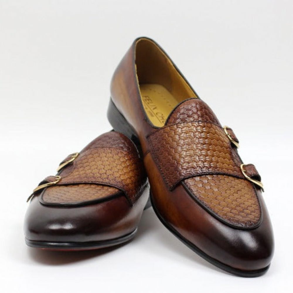 Mocassins Pour Hommes Mariage À Sangle Moine Cuir Suave - Café