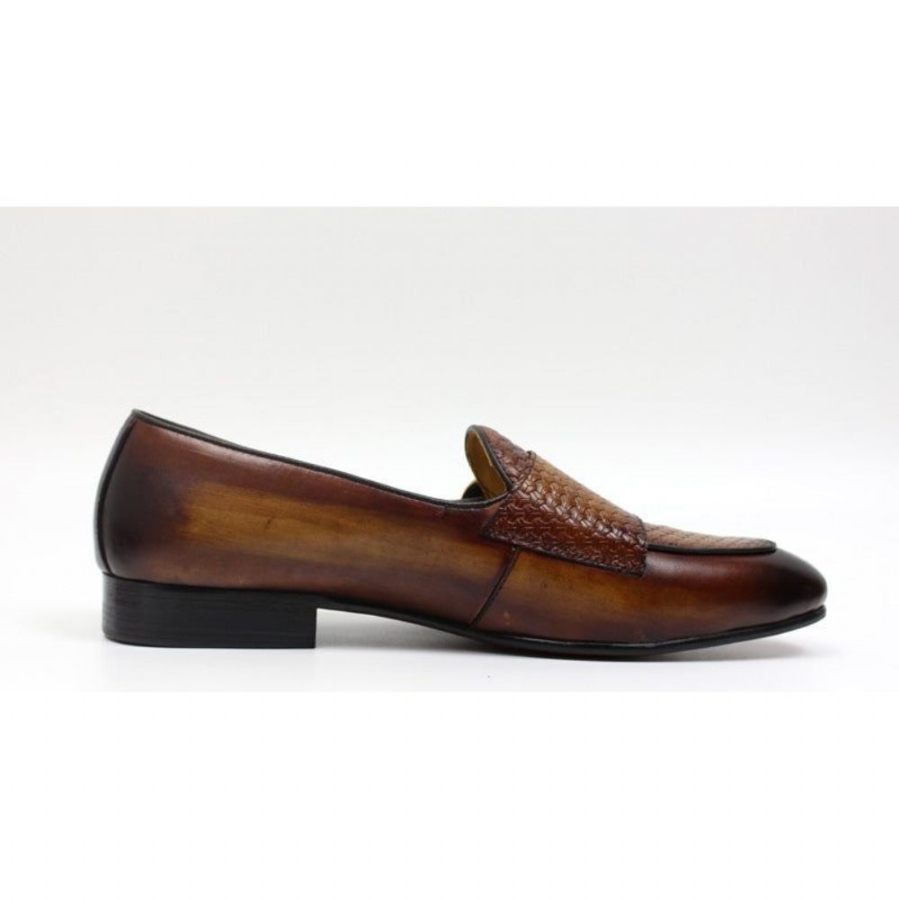 Mocassins Pour Hommes Mariage À Sangle Moine Cuir Suave - Café