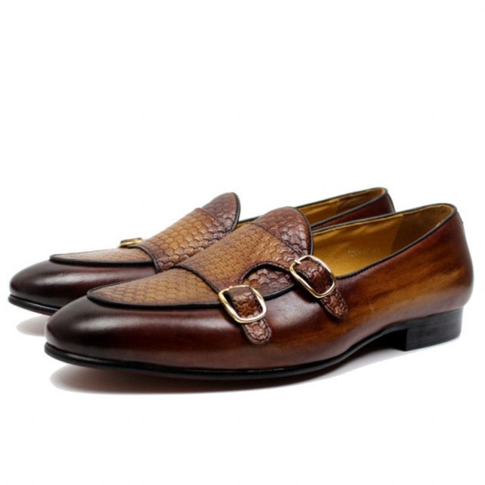 Mocassins Pour Hommes Mariage À Sangle Moine Cuir Suave - Café