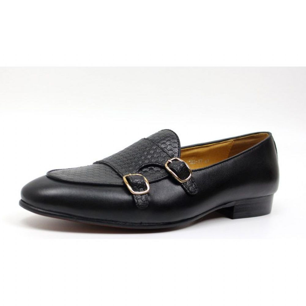 Mocassins Pour Hommes Mariage À Sangle Moine Cuir Suave - Noir