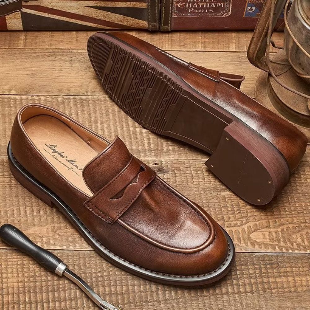 Mocassins Pour Hommes Modish Slip On Penny Loafers - Café