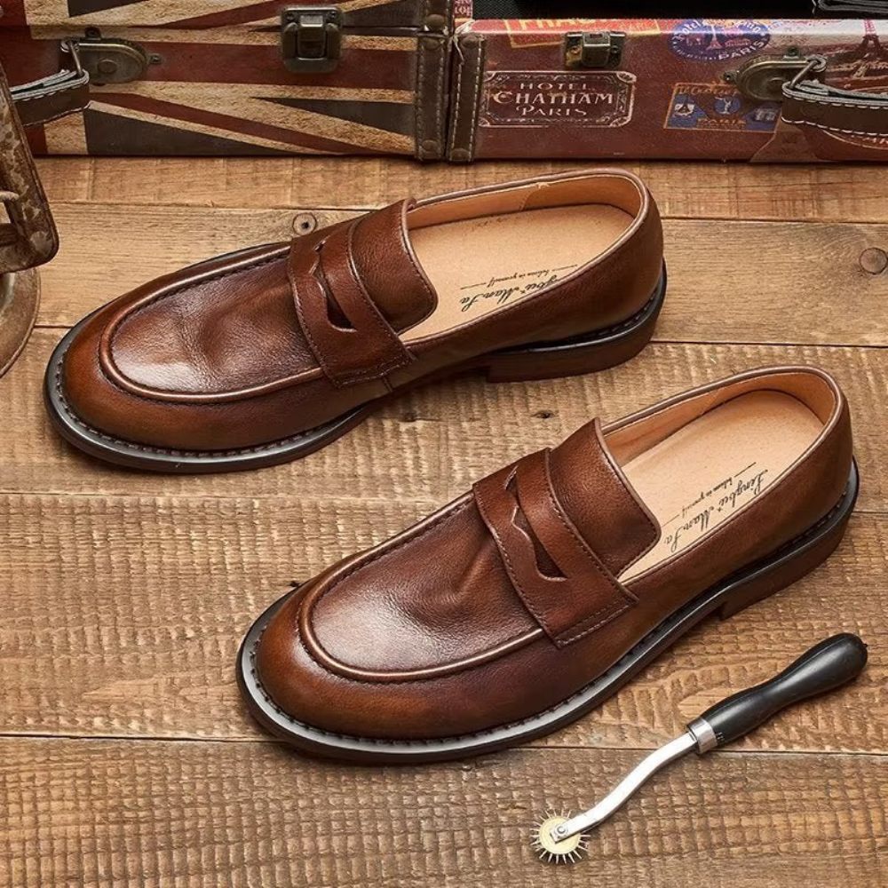 Mocassins Pour Hommes Modish Slip On Penny Loafers - Café