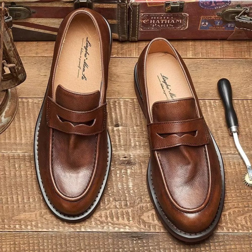 Mocassins Pour Hommes Modish Slip On Penny Loafers - Café