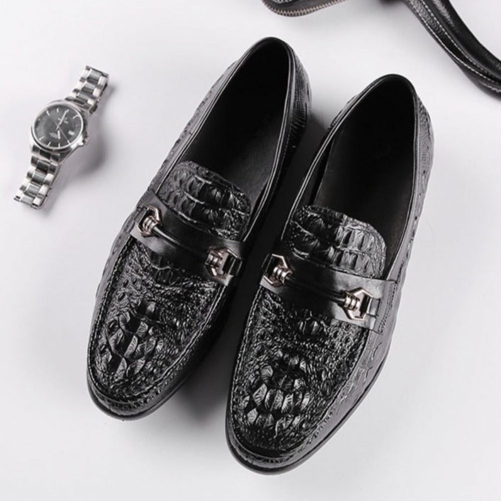 Mocassins Pour Hommes Oxford Cuir Exotique - Noir