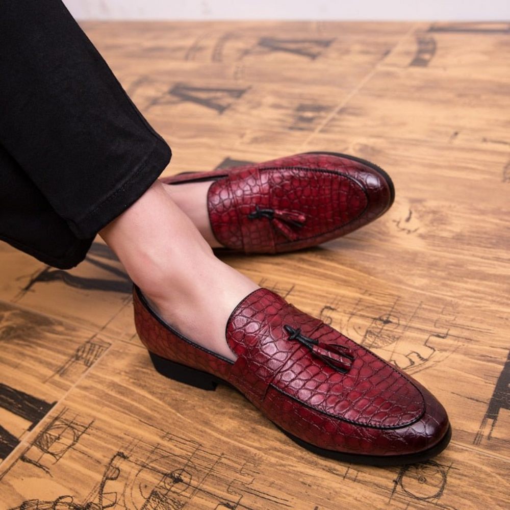 Mocassins Pour Hommes Oxford Exotiques Lavish Croctassel - Rouge