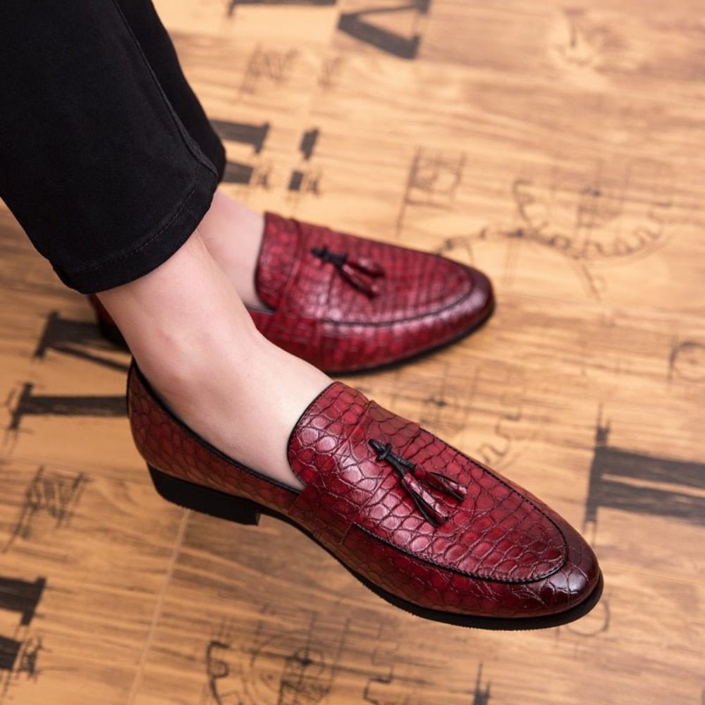 Mocassins Pour Hommes Oxford Exotiques Lavish Croctassel - Rouge