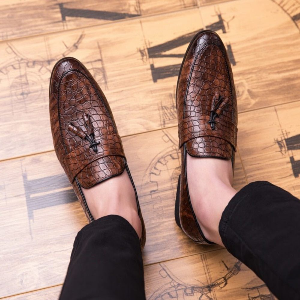 Mocassins Pour Hommes Oxford Exotiques Lavish Croctassel - Café