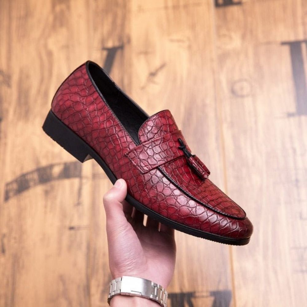 Mocassins Pour Hommes Oxford Exotiques Lavish Croctassel - Rouge