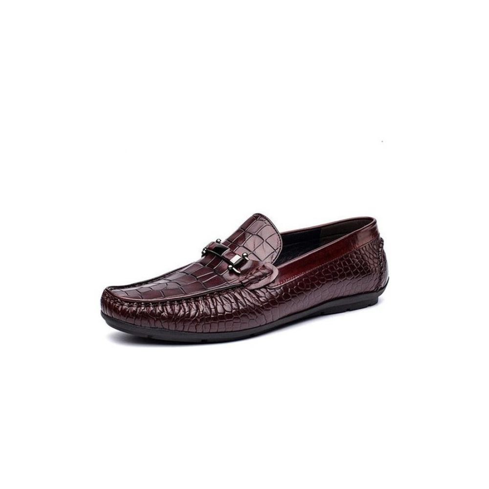 Mocassins Pour Hommes Oxford Luxe Cuir Crocodile À Motif D'alligator - Rouge