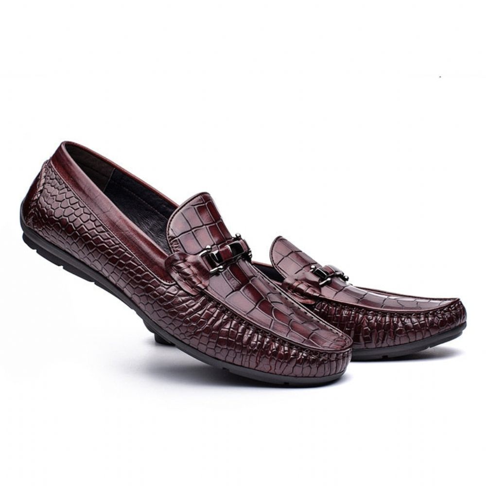 Mocassins Pour Hommes Oxford Luxe Cuir Crocodile À Motif D'alligator - Rouge