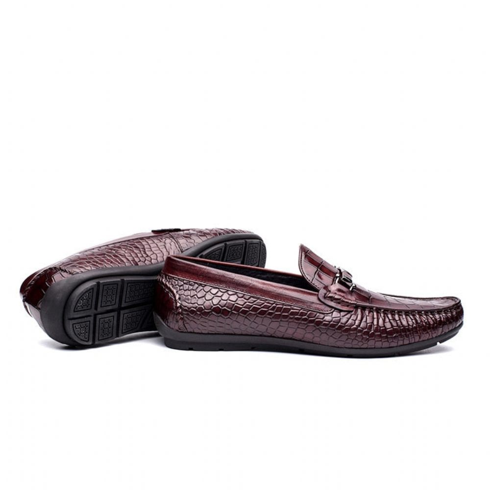 Mocassins Pour Hommes Oxford Luxe Cuir Crocodile À Motif D'alligator - Rouge