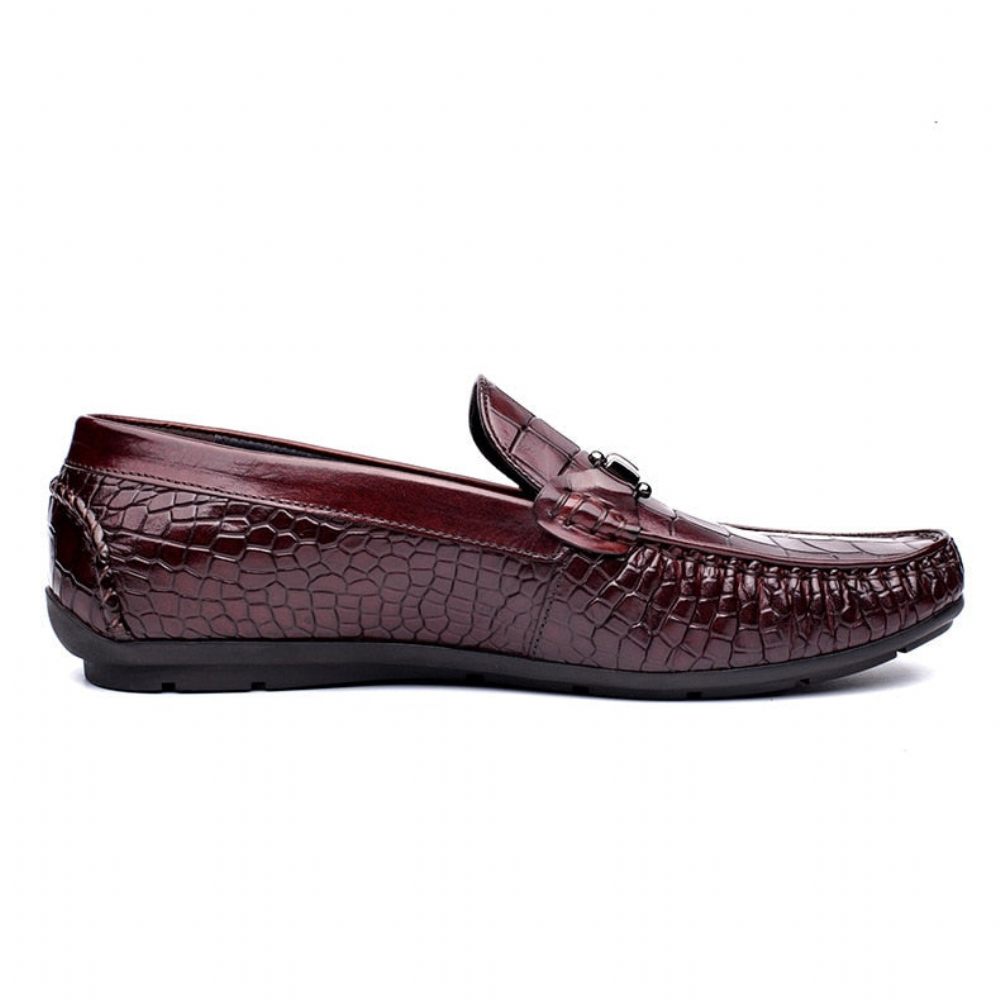 Mocassins Pour Hommes Oxford Luxe Cuir Crocodile À Motif D'alligator - Rouge