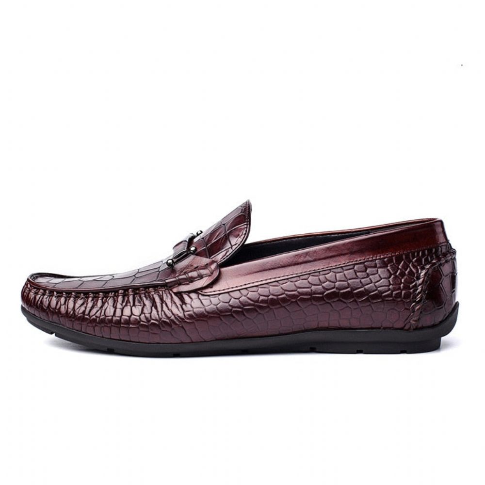 Mocassins Pour Hommes Oxford Luxe Cuir Crocodile À Motif D'alligator - Rouge