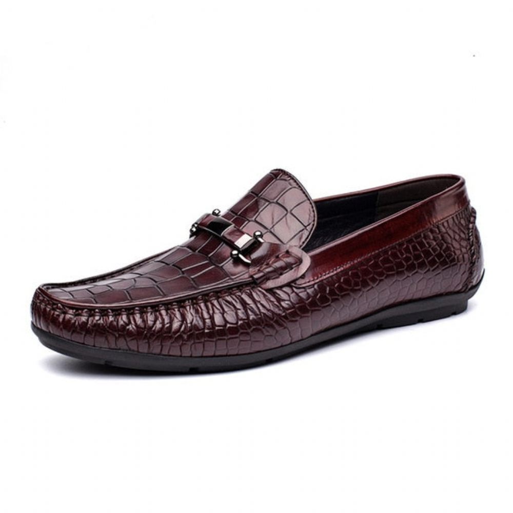 Mocassins Pour Hommes Oxford Luxe Cuir Crocodile À Motif D'alligator - Rouge