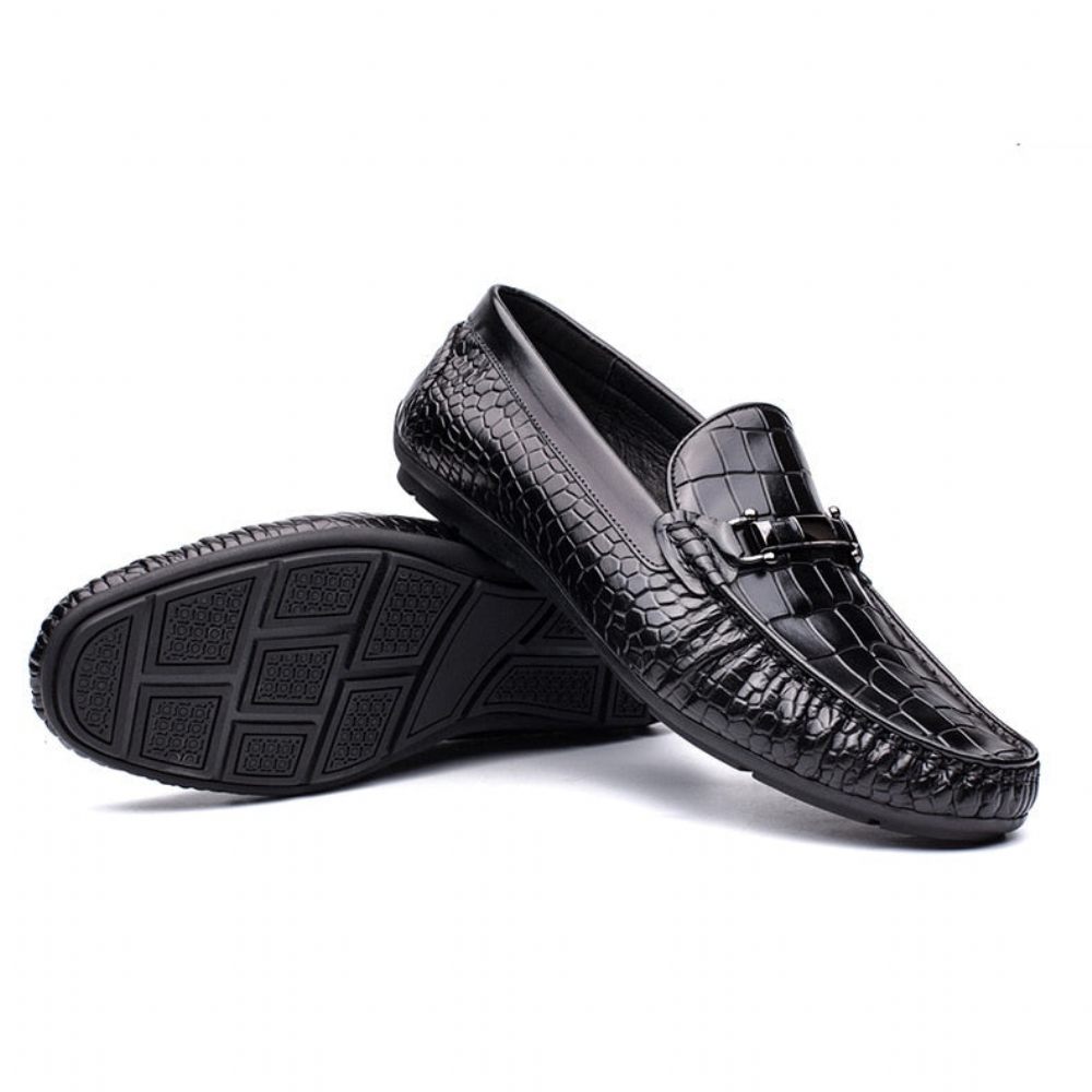 Mocassins Pour Hommes Oxford Luxe Cuir Crocodile À Motif D'alligator - Noir